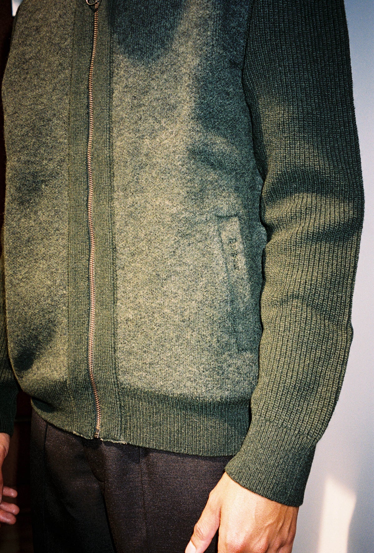 Goodfight for Barbour Milburn Zip-Up Jumper Dark Olive